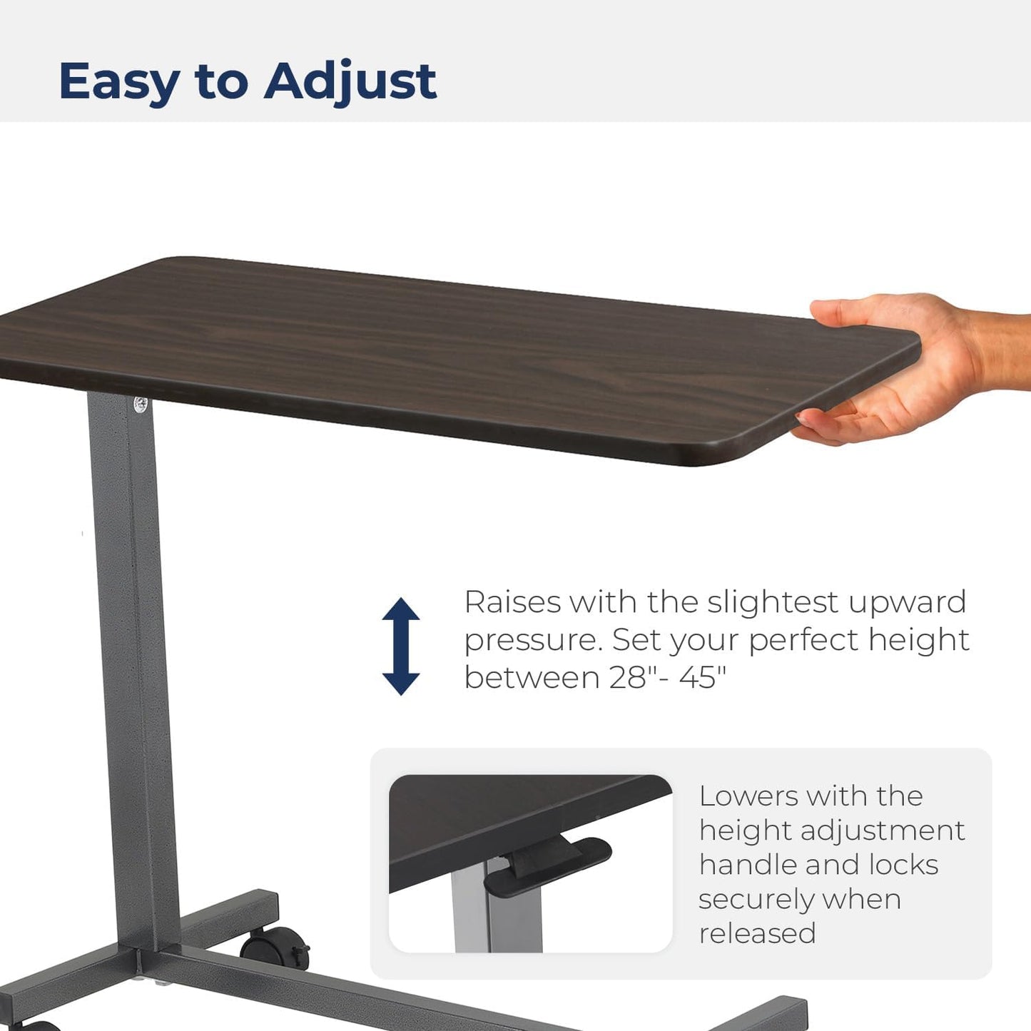 Non Tilt Top Overbed Table with Wheels